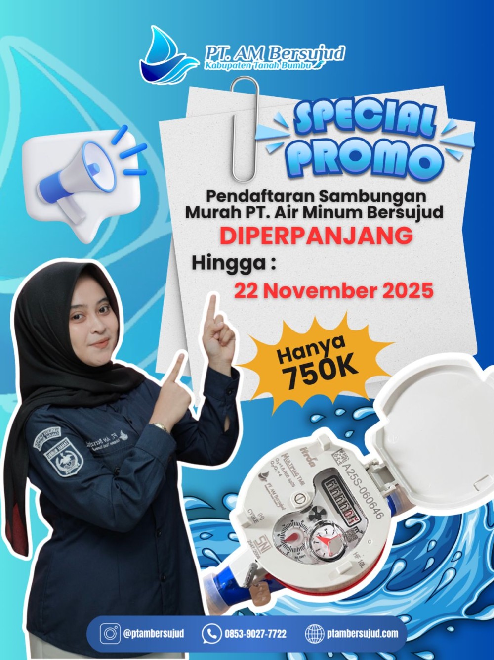 PT Air Minum Bersujud Perpanjang Pendaftaran Promo Sambungan Murah hingga 22 November 2025