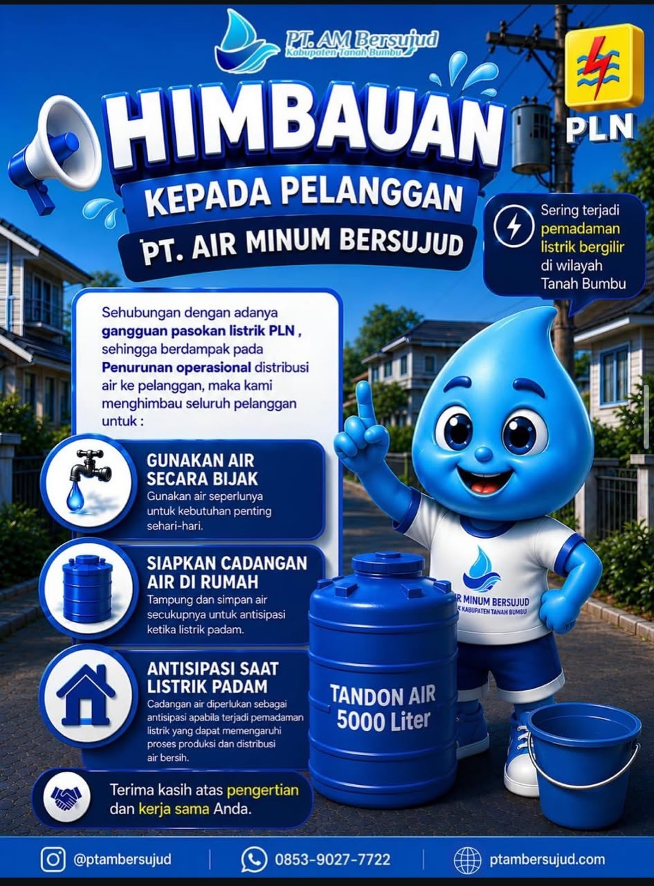 PT Air Minum Bersujud Imbau Pelanggan Bijak Menggunakan Air di Tengah Gangguan Pasokan Listrik PLN